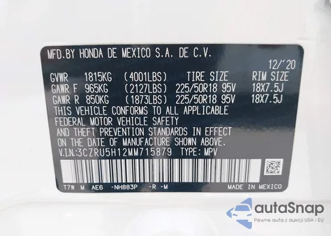 2021 Honda Hr-V Sport из США, поврежденный, VIN 3CZRU5H12MM715879